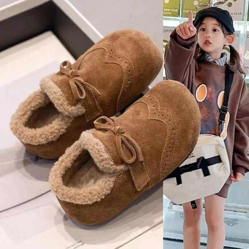 女童大棉2025新款冬季儿童毛毛鞋保暖女宝加绒鞋子洋气勃肯鞋棉鞋