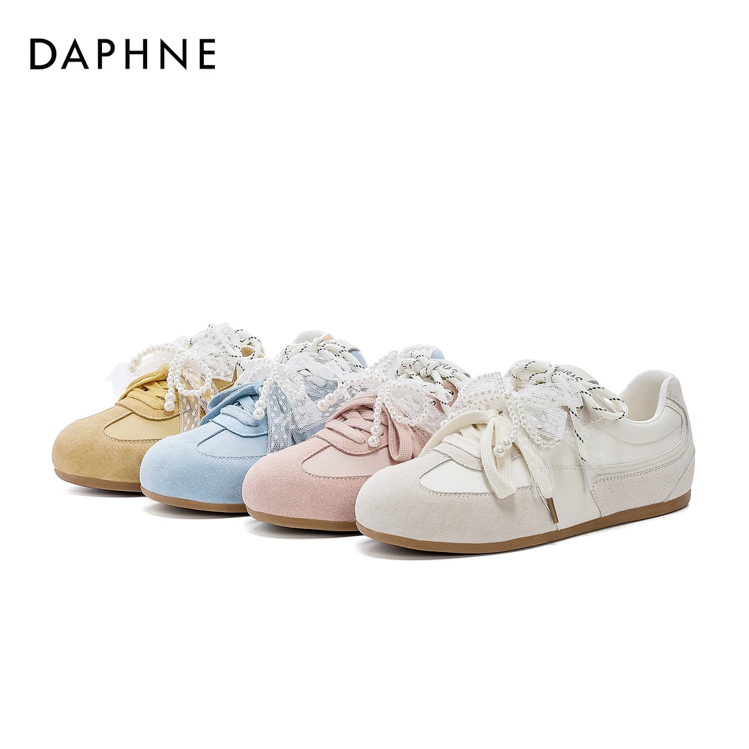 达芙妮2025春季学院风时尚百搭软底德训鞋潮流系带透气平底休闲鞋
