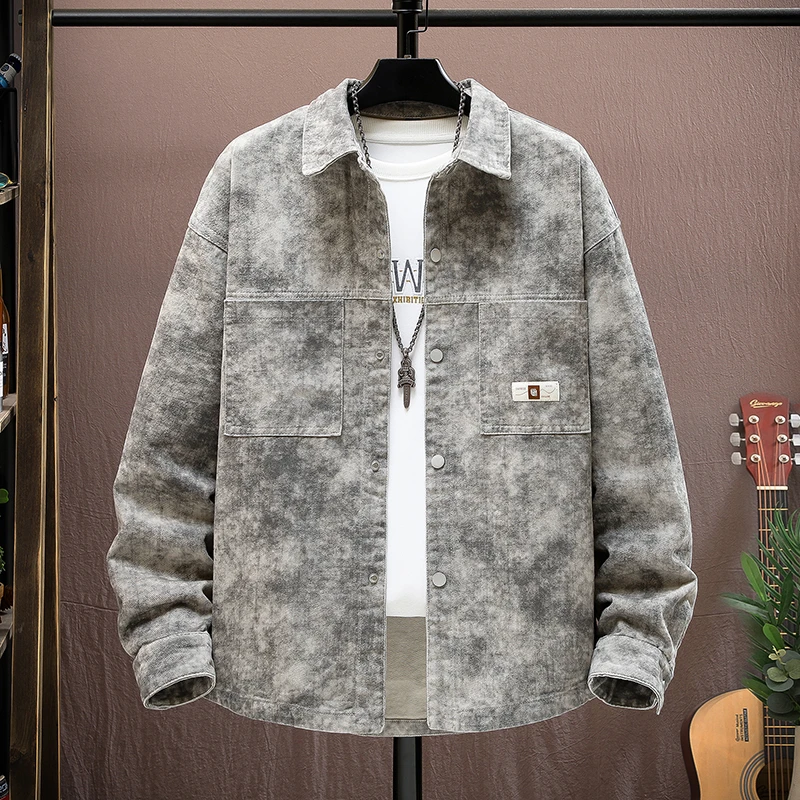 男士休闲牛仔衬衫夹克外套男春秋新款舒适潮流时尚百搭帅气外套