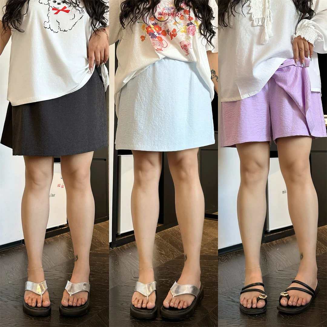 大码女装夏季宽松花契200斤胖mm醋酸松弛感多巴胺A字短裤15219