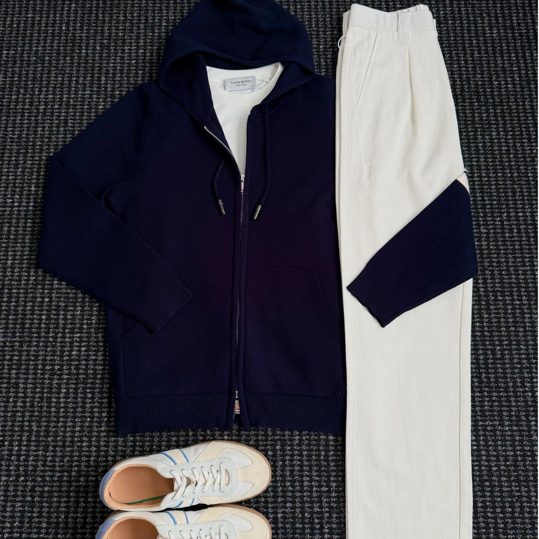 THON BERRY男士简约针织开衫休闲牛仔长裤通勤穿搭轻奢秋冬套装潮