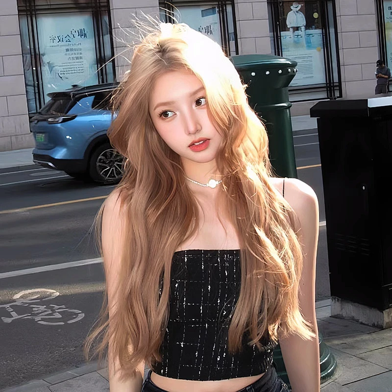 天空树假发女前额蕾丝长发主播同款蜜茶亚麻大波浪长卷发全头套