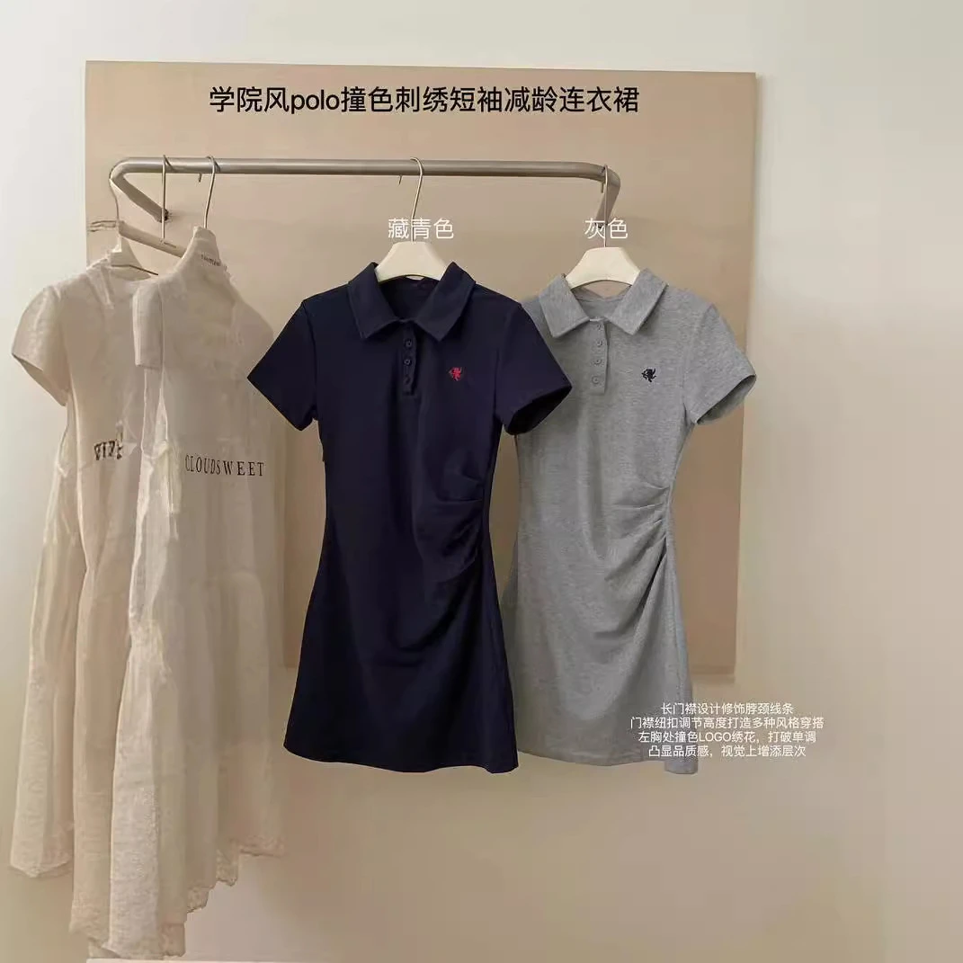 后妈裙减龄灰色裙女韩版短款长/连衣裙收腰修身褶皱气质百搭休闲