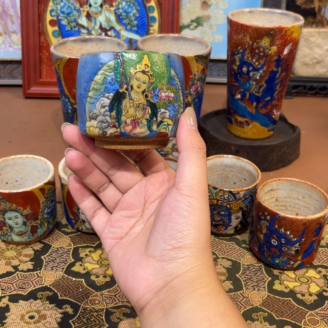 手工手绘文殊茶杯