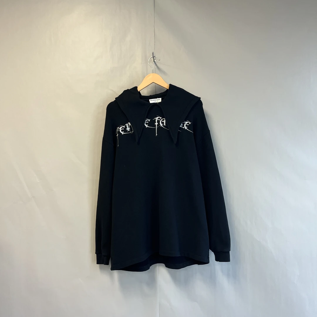 99新 Balenciaga/巴黎世家 黑色梵文刺绣帽衫卫衣 99新 S码 #3546