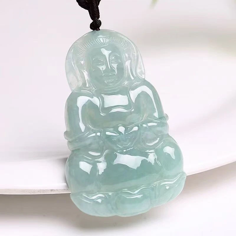 天然缅甸翡翠玉观音菩萨吊坠玉石玉坠精美情侣雕刻高冰饰品挂件牌