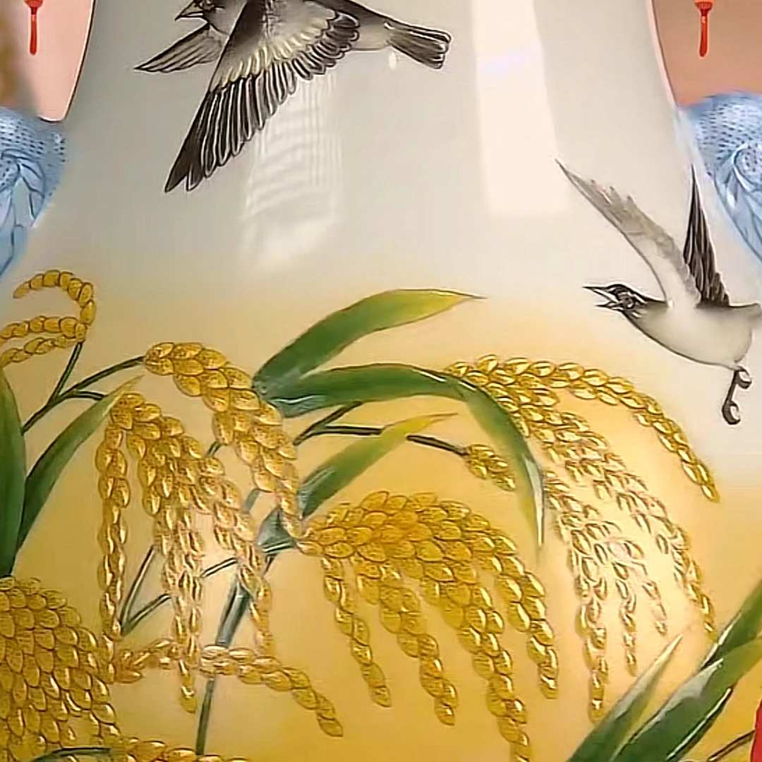 收藏/古玩清珐琅彩田园风景双耳尊