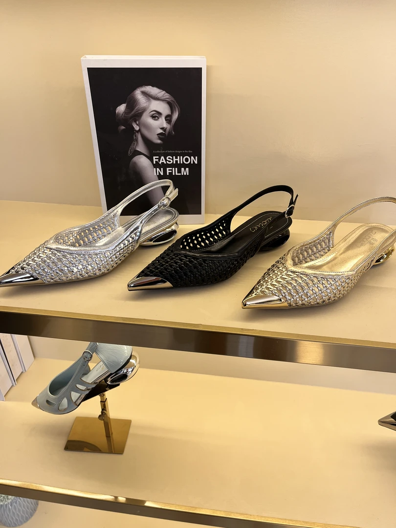 头层牛皮编织低跟法式尖头时装凉鞋ol鞋子百搭夏季高跟鞋气质时尚