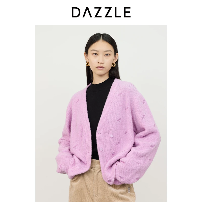 DAZZLE地素毛针织衫2024高比例圈圈肌理羊毛开衫2I4E5511G