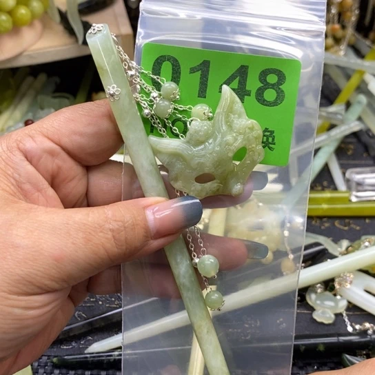 肉***麻蛇纹石玉未镶嵌发簪