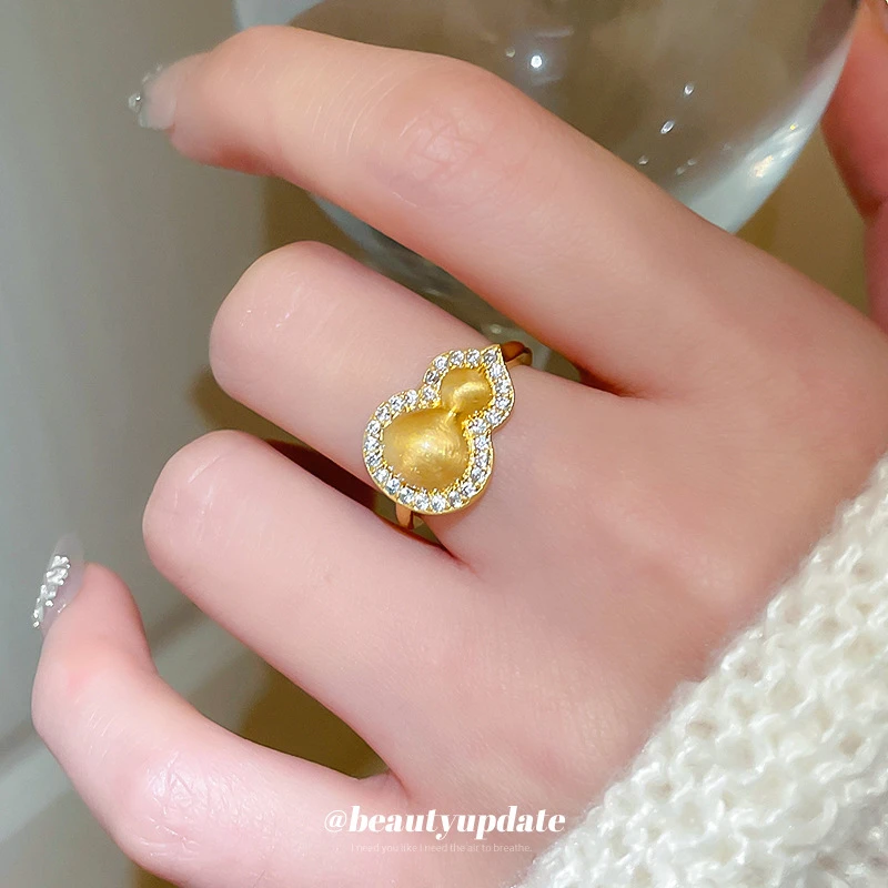 合金戒指 新中式锆石葫芦拉丝开口戒指女百搭时尚食指戒轻奢手饰