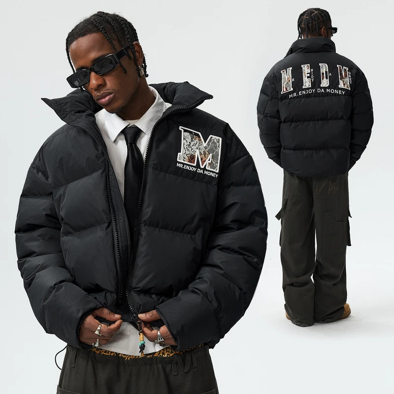 MEDM 新款火烧蕾丝休闲羽绒服潮牌保暖防寒立领面包服情侣外套冬