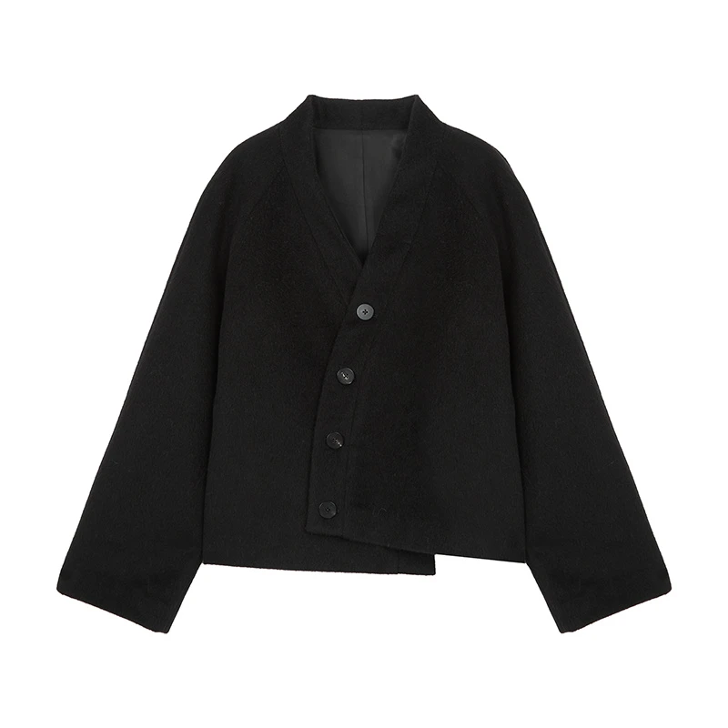 设计感斜门襟气质短款毛呢大衣AB2W713697