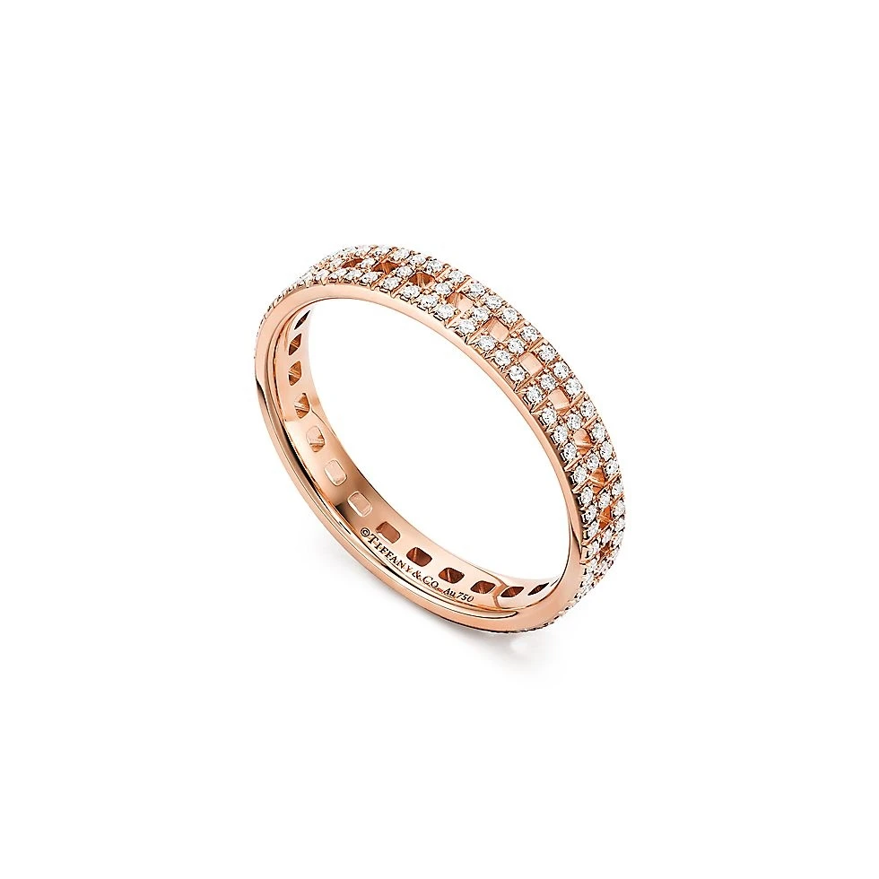 99新 Tiffany & Co./蒂芙尼 18k玫瑰金trueT系列满钻戒指10码
