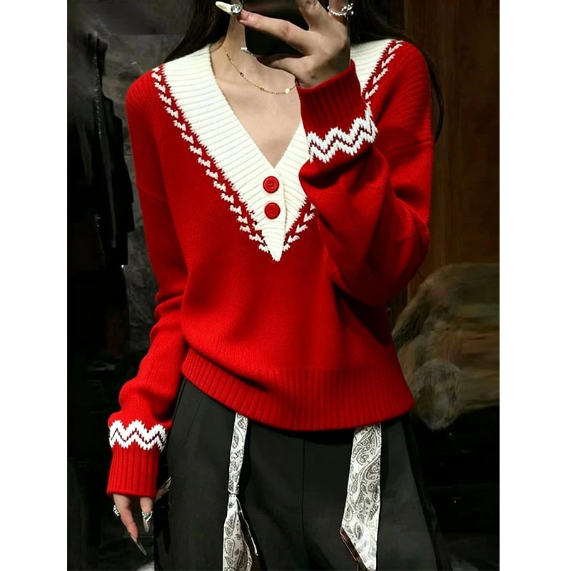 圣诞过年红色毛衣女冬绝美巨好看独特漂亮气质高端软糯针织衫上衣