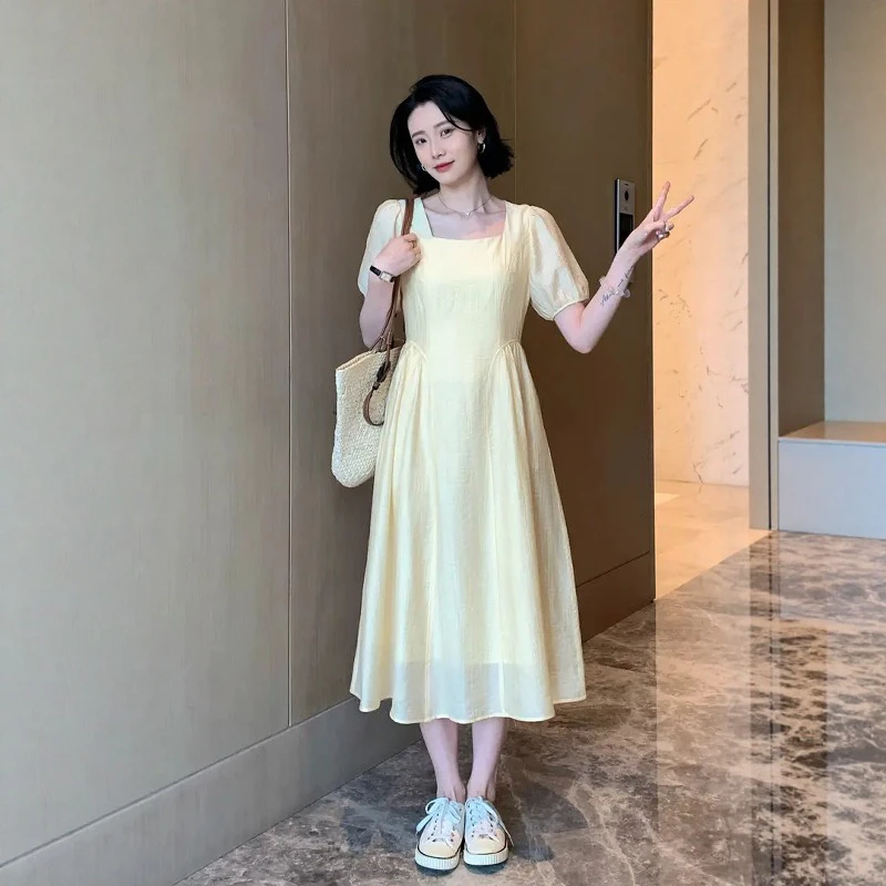 欧货大码法式连衣裙女2025年夏新款极简风高级感小个子气质长裙