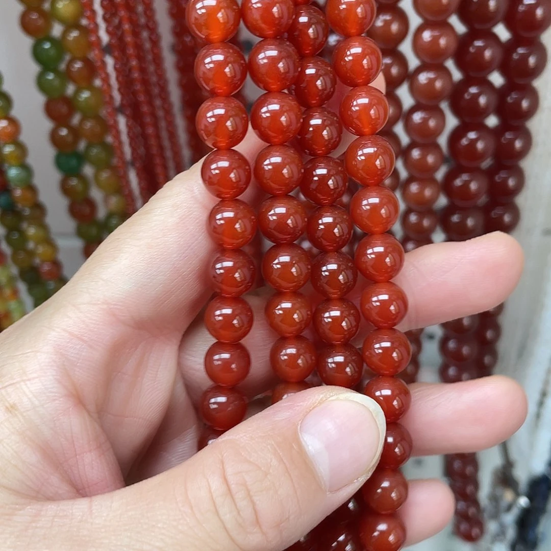 玛瑙/玉髓未镶嵌半成品红玛瑙8mm散珠