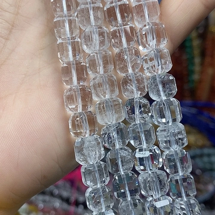 玛瑙/玉髓未镶嵌珠宝半成品天然白水晶切面方糖卡8mm一条