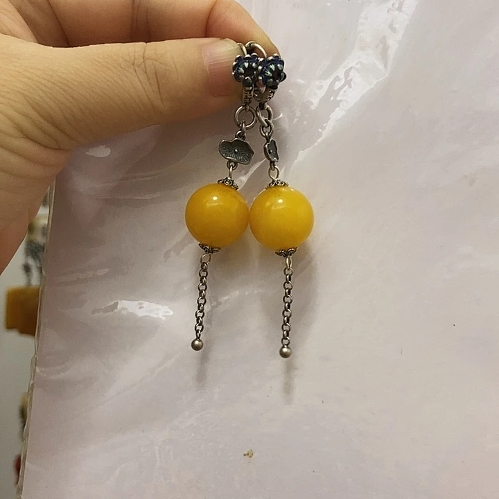 梦***蜜蜡银S925镶嵌耳饰蜜蜡16-17