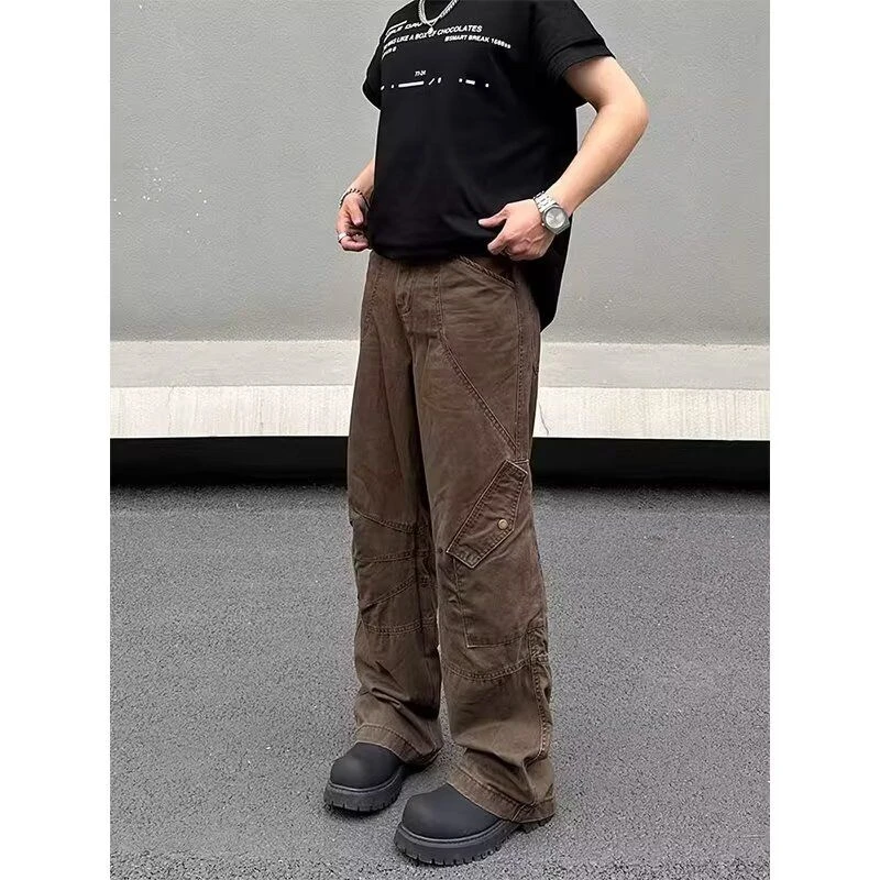 设计感多口袋工装牛仔裤子男夏季美拉德风显瘦百搭直筒拖地长裤潮