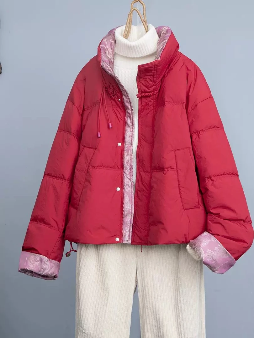 立领落肩袖上衣拼接短款轻薄厚款羽绒服时尚保暖冬季