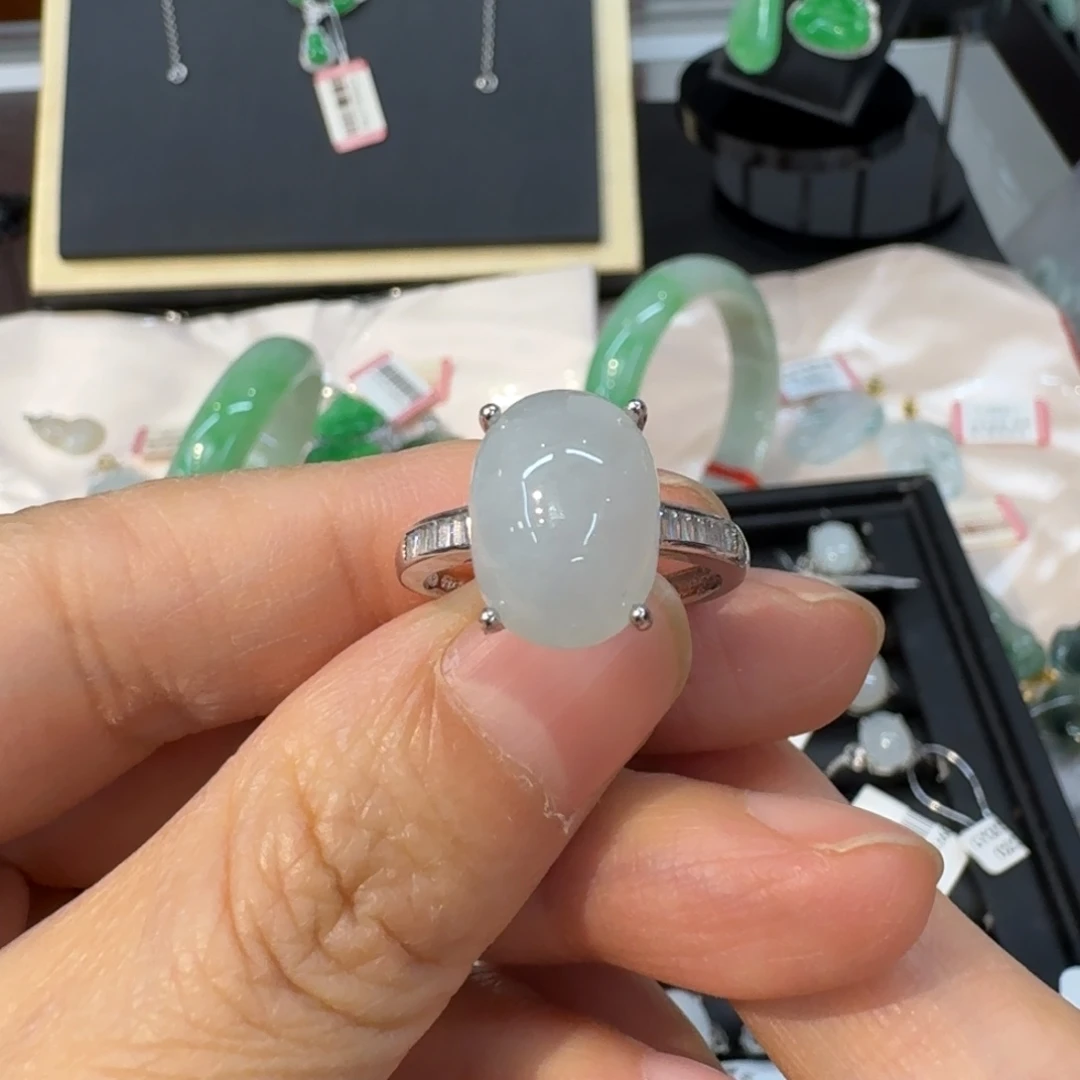 翡翠银S925镀金镶嵌戒指戒指