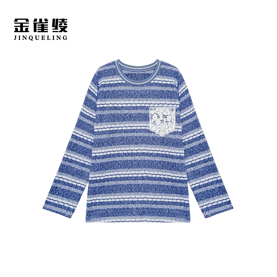 金雀绫【蓝精灵】时尚条纹潮流针织工艺加宽加大小衫SZA1SY843