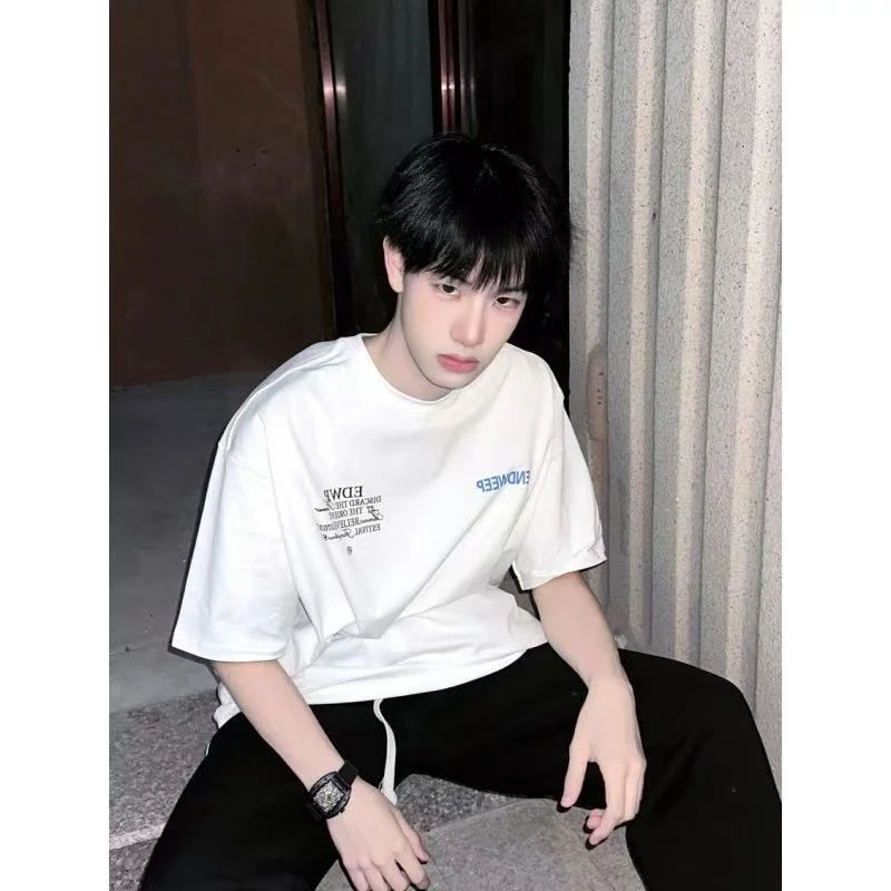2025新款潮牌重磅男女短袖印花夏季ins潮流百搭休闲宽松情侣半袖
