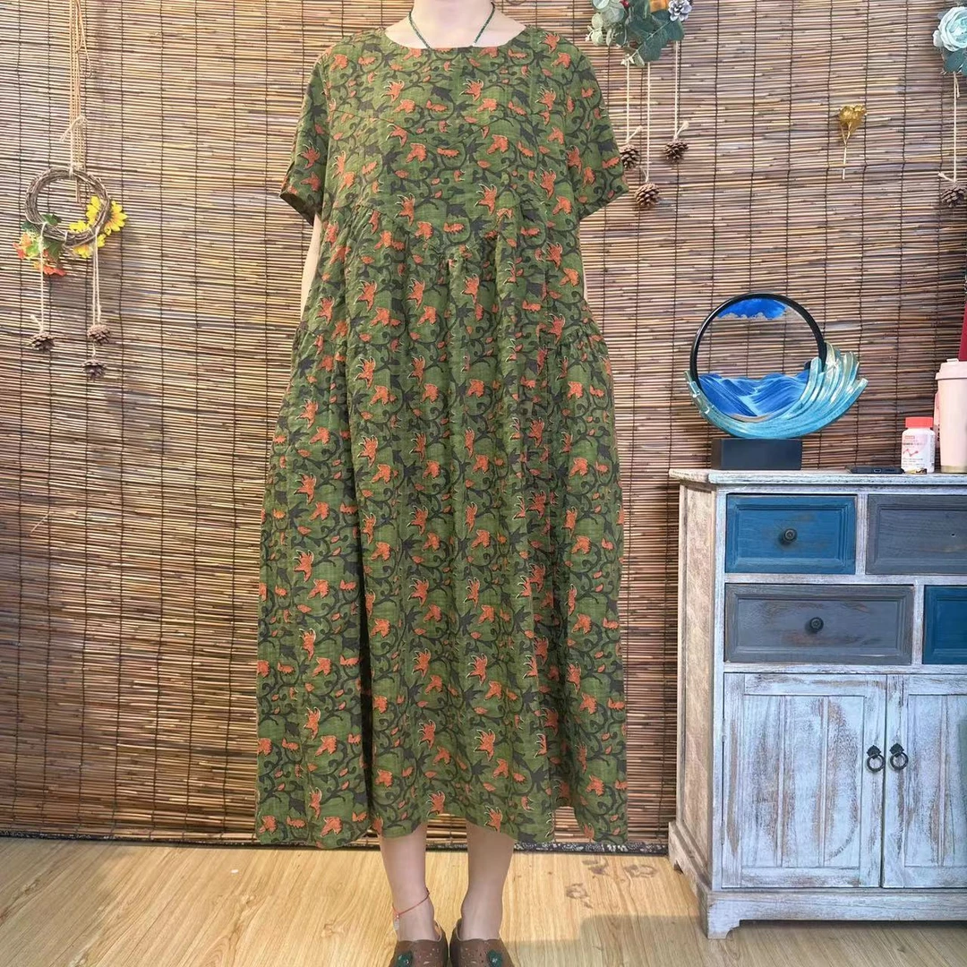8683夏季新款大码印花时尚百搭V领气质减龄裙显瘦