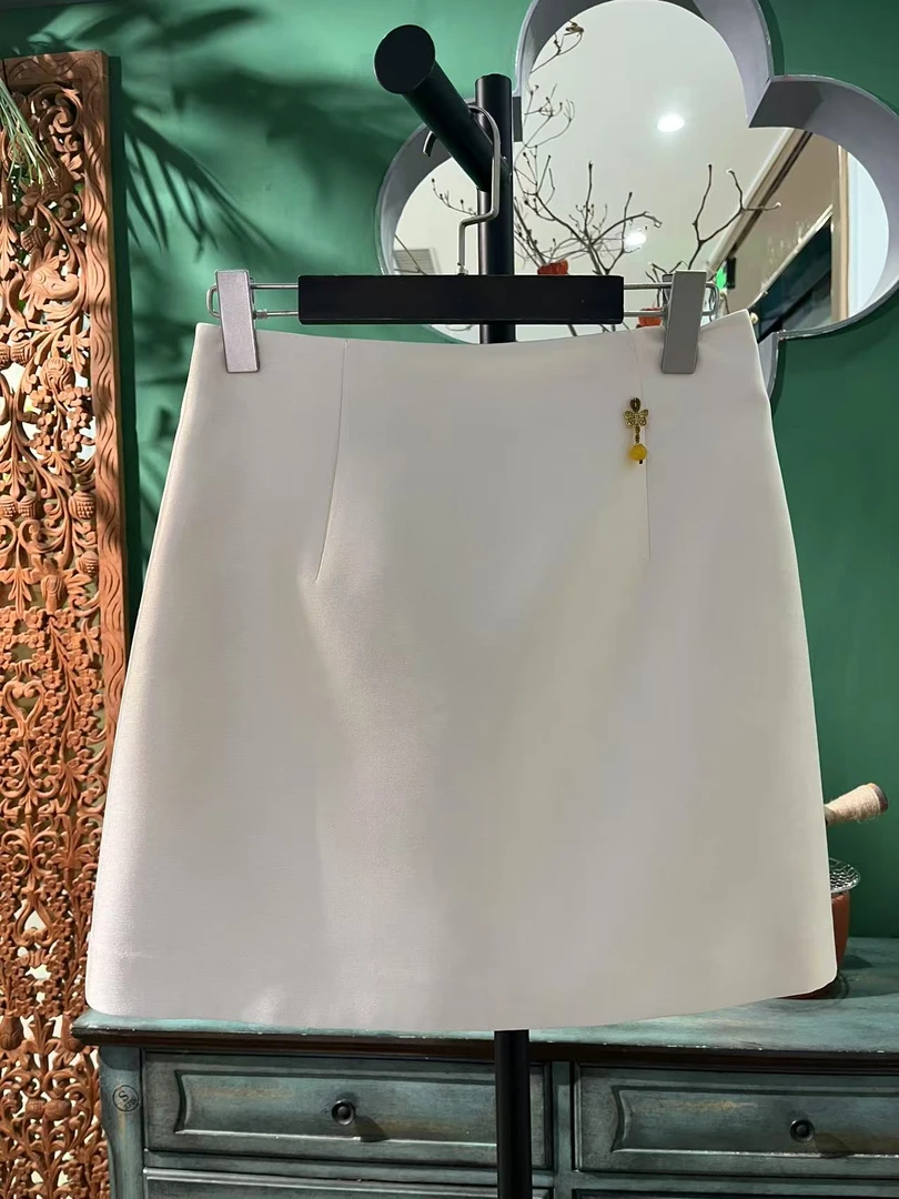 聆夏质造【白灼】双股羊毛&真丝奢级光感丝毛缎法式休闲短裙女夏