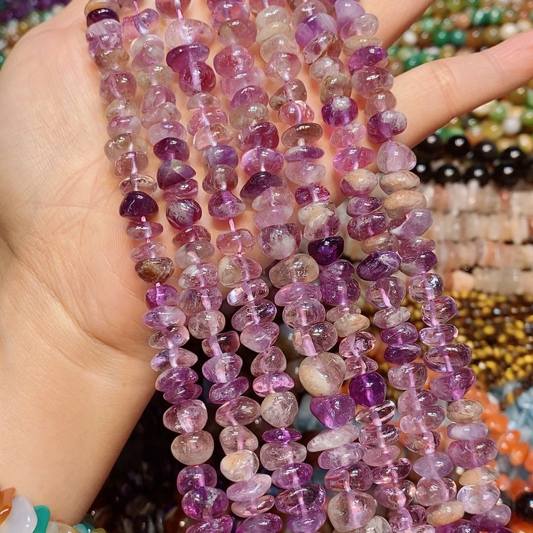 玛瑙/玉髓散珠天然紫幽灵中孔一条高透