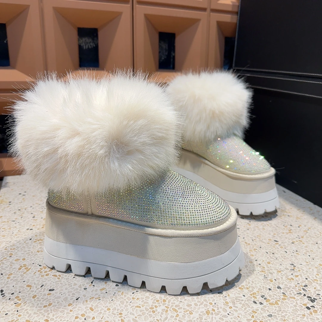 欧货毛毛厚底雪地靴女2025冬加绒保暖棉靴小个子高跟短靴防滑棉鞋