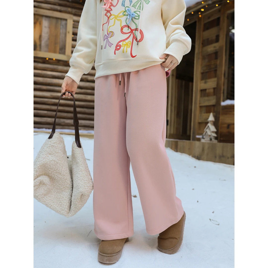 【秋冬新款】DM100显瘦百搭气质加绒纯色百搭休闲阔腿卫裤2254YF