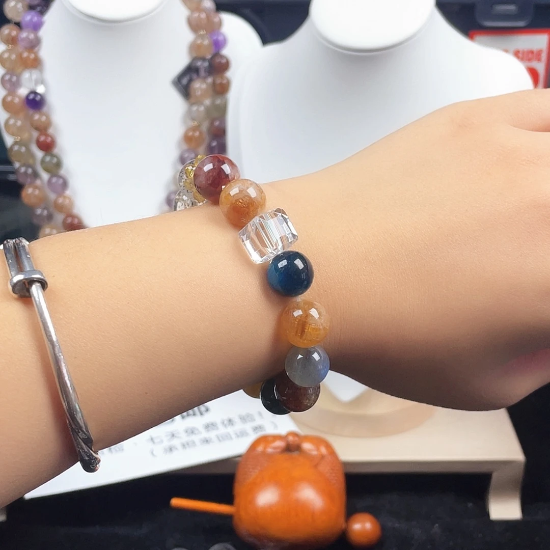 手链银S925镶嵌烟晶