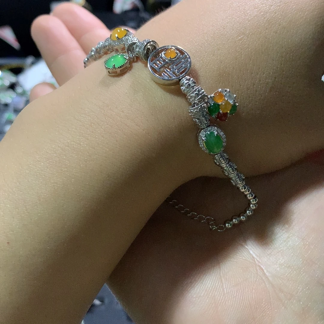 翡翠戒指银S925镶嵌手链