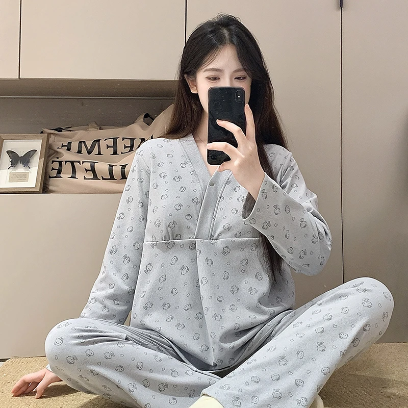 【送发带】产妇家居服孕妇睡衣产后月子服怀孕期待产服可调节两件套