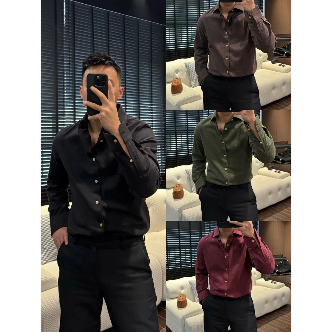 【高定棉感/斜纹绒衬衫】男士秋冬奢华高定商务休闲百搭衬衫-2458