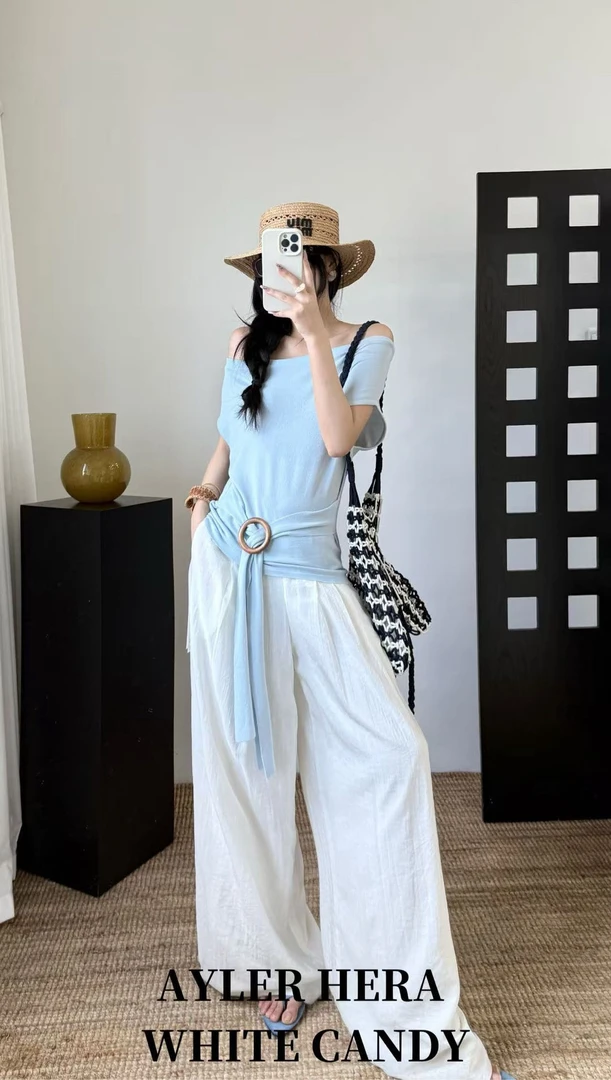 赫拉拉肩绑带显瘦荡领上衣 M815