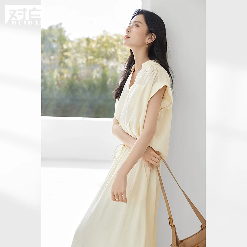【绿子粉丝专享】D01对白V领衬衫半身裙两件套女高级感套装FDZ059