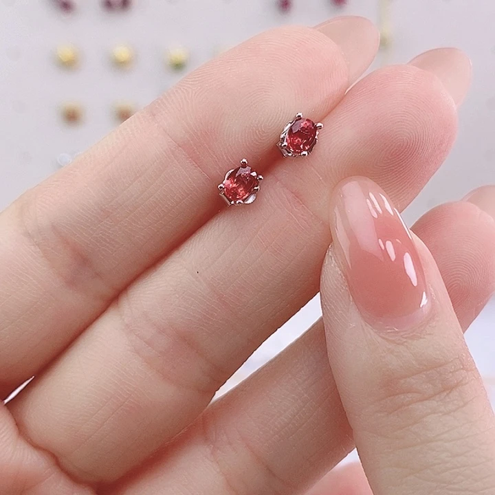 蓝宝石耳饰银S925镀金镶嵌