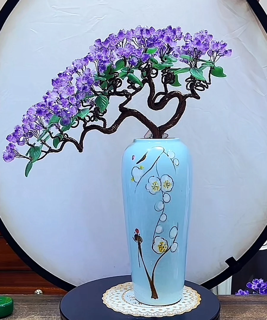 【卓越轻奢原创】福筒天然紫水晶摆件陶瓷乔迁办公家居精美