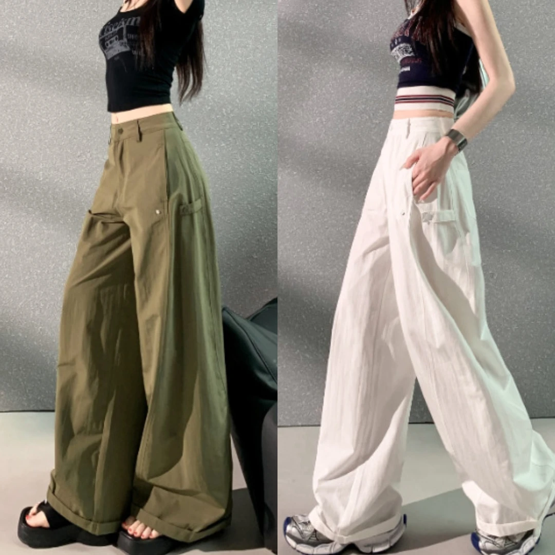 美式透气复古弯刀裤百搭显瘦多口袋阔腿工装裤休闲裤设计感
