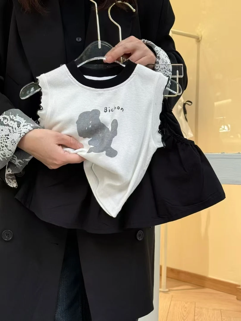 女圆领无袖卡通动漫夏季背心吊带中童牛仔时尚夏款