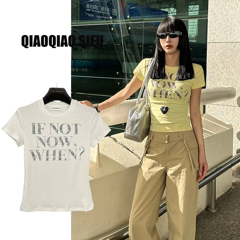 【Q-俏俏】2025夏季新款透气时尚百搭字母印花修身短袖字母T恤0010
