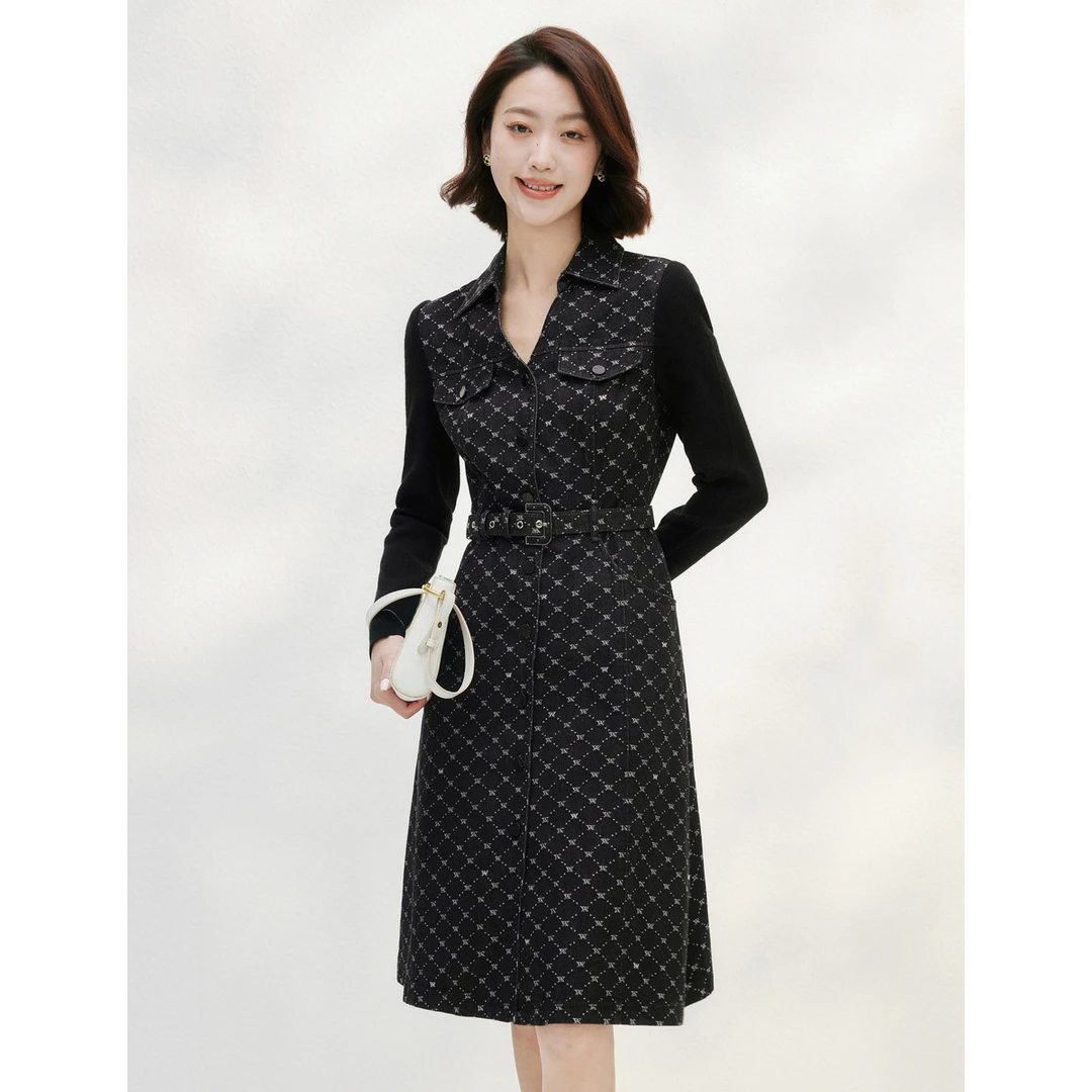 【众心专享价】含羊毛时尚格纹撞色牛仔连衣裙女EF03134W0