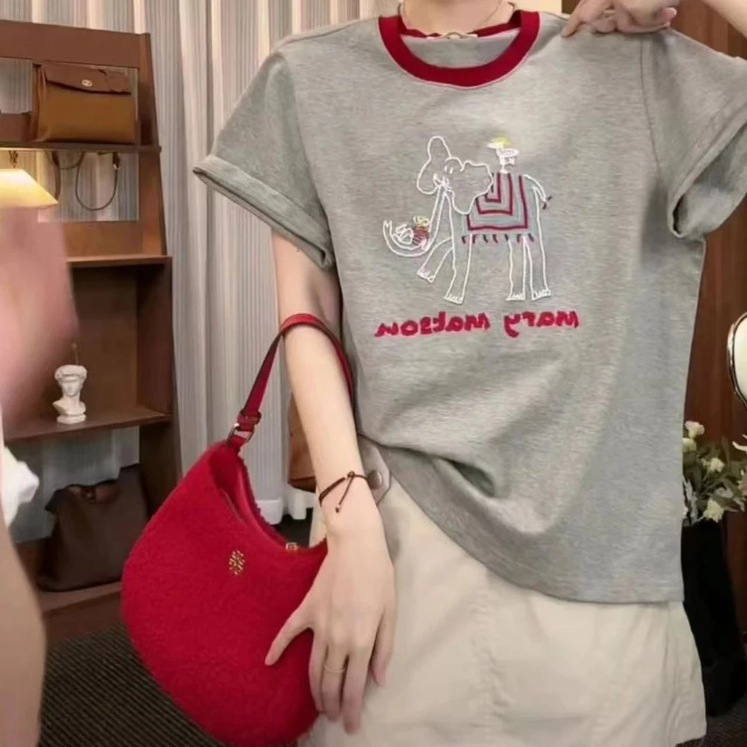 【现货】大象刺绣-外贸品质-时尚百搭简约撞色T恤24079