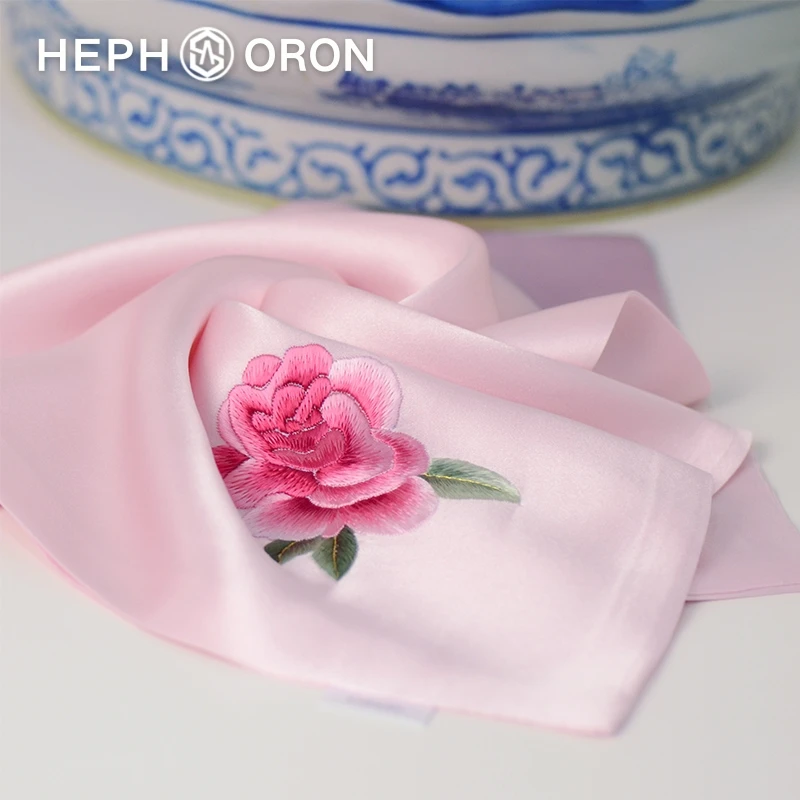 HEPHSORON苏绣丝巾礼盒送妈妈粉色刺绣旗袍披肩桑蚕丝真丝丝巾