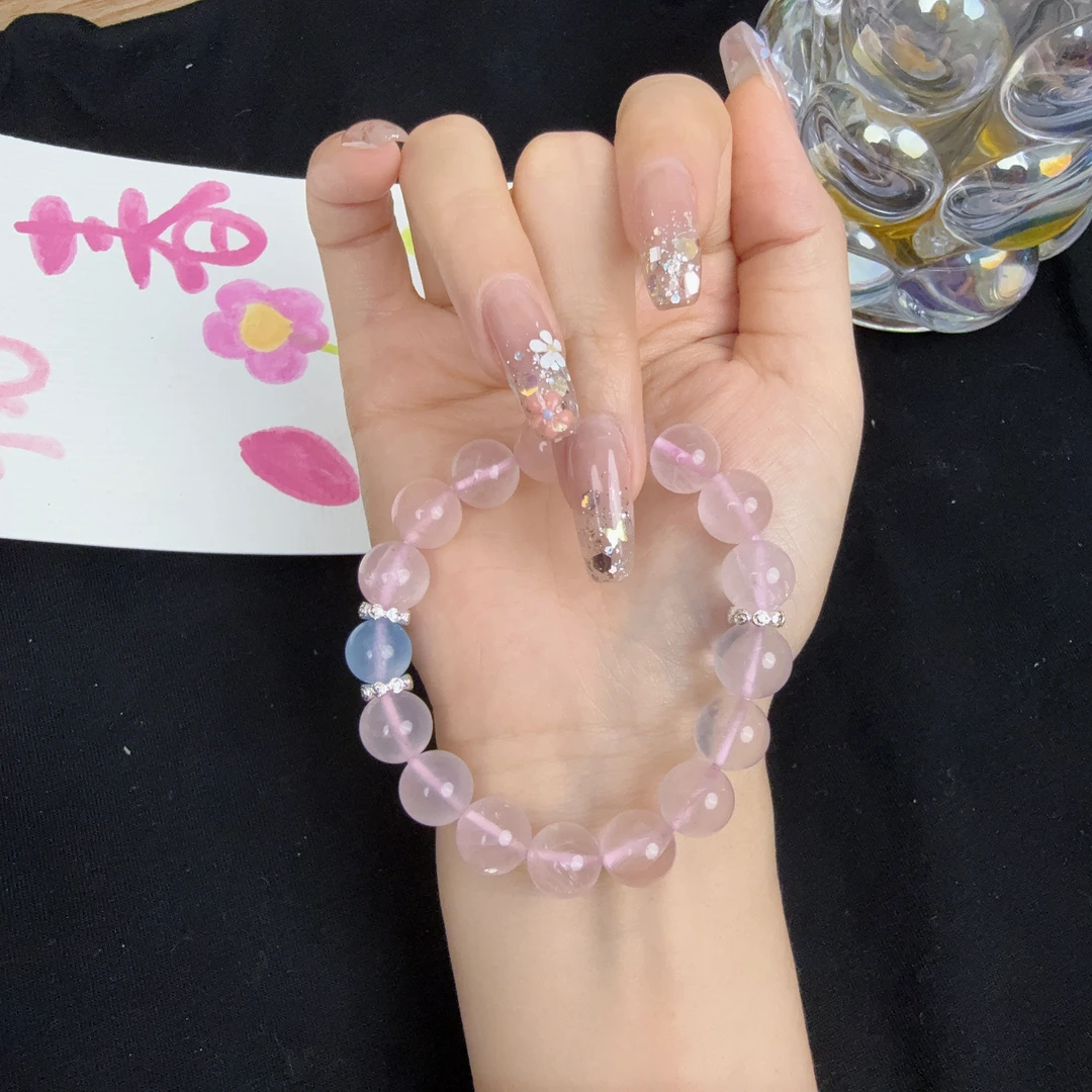 天然粉水晶  海蓝宝  女款旺桃花旺事业百搭手串