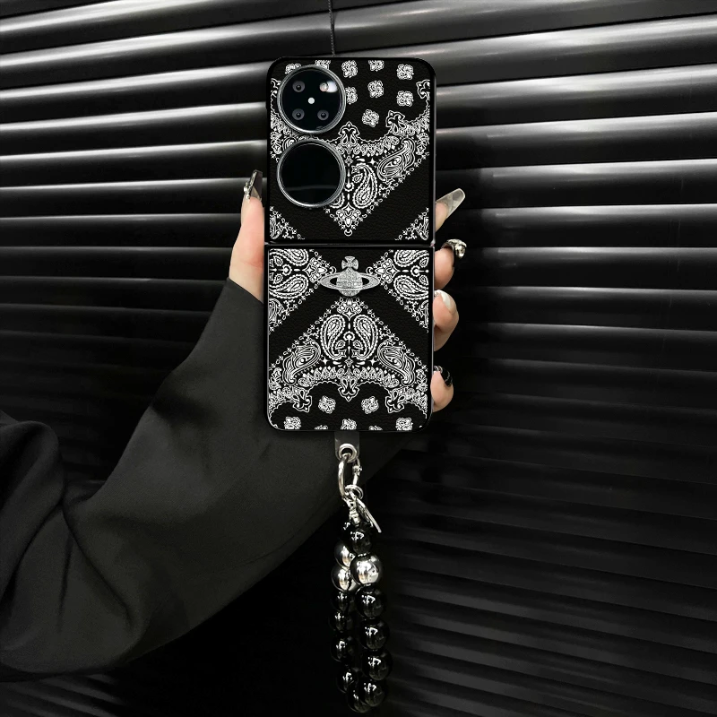 适用华为pocket2手机壳复古花纹小羊皮折叠壳全包简约保护套