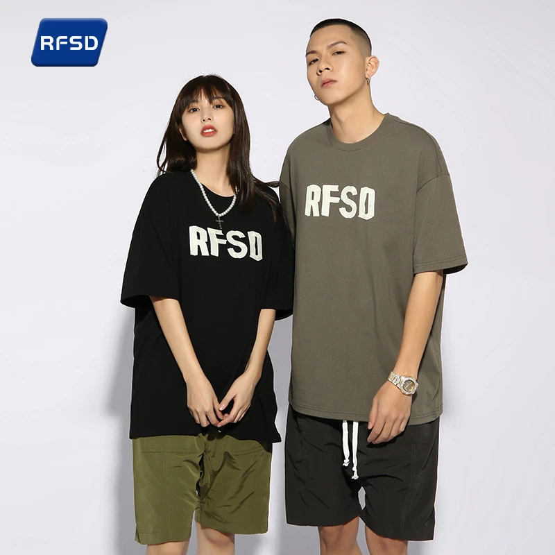 RFSD|夏季新款210g国潮印花T恤男短袖宽松街头潮流纯棉上衣情侣装